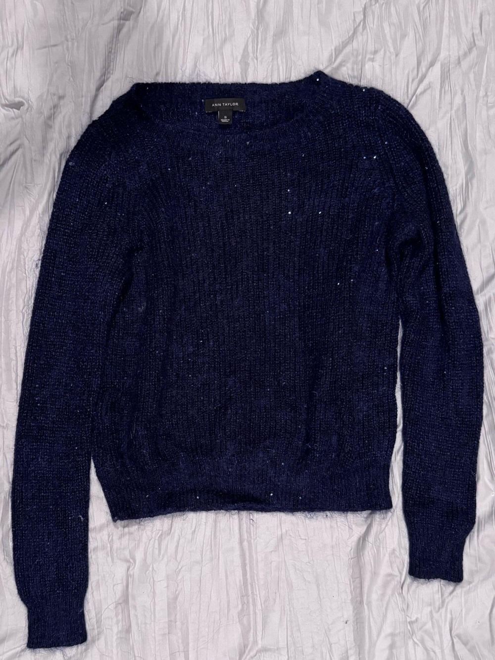 Ann Taylor Navy Sequin Speckle Crewneck Sweater
